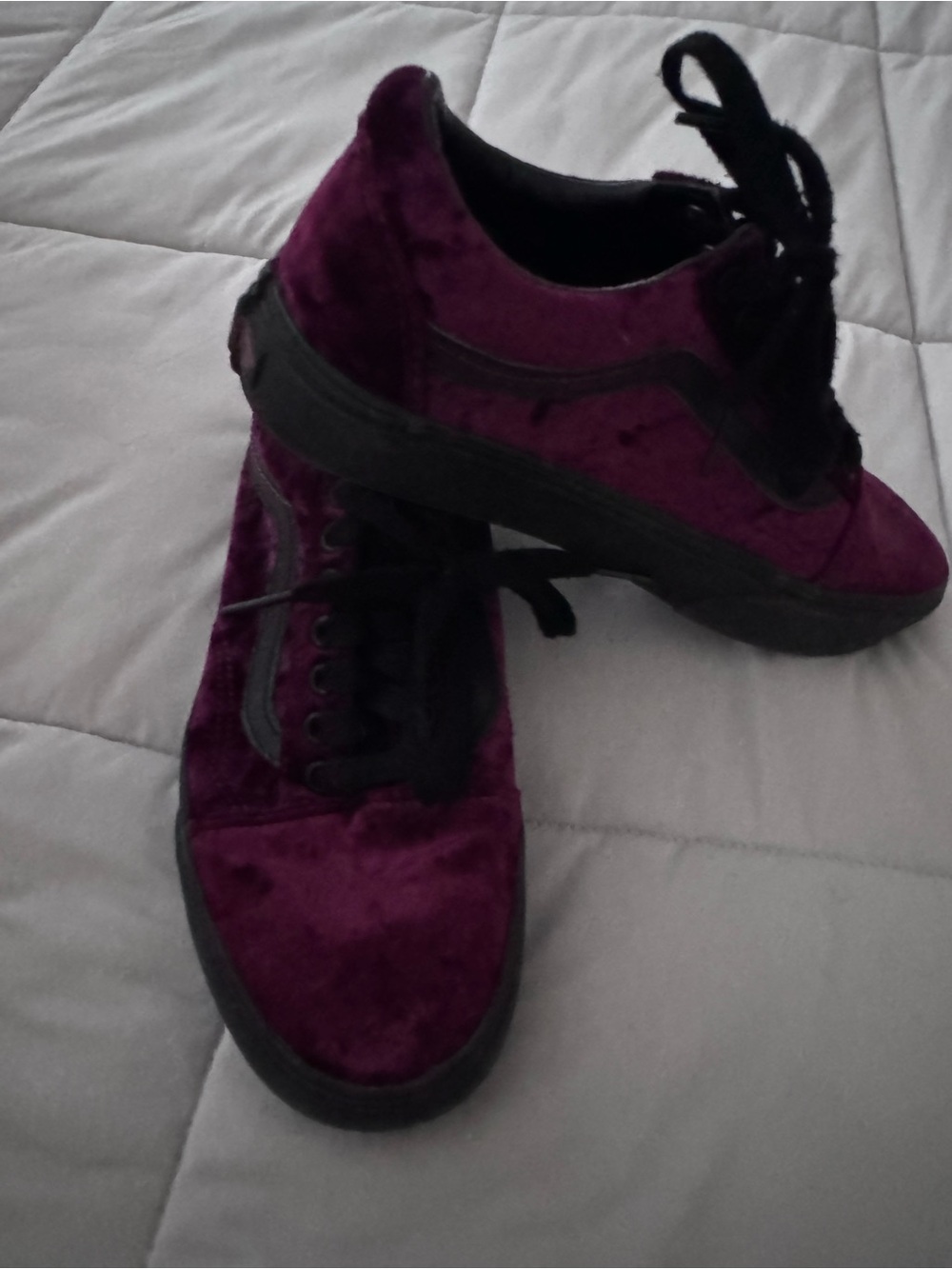 Vans Women's Velvet Sneakers in Deep Purple with Black Accents